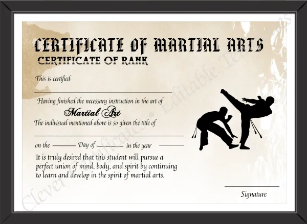 Editable Simple Certicate Of Matial Arts