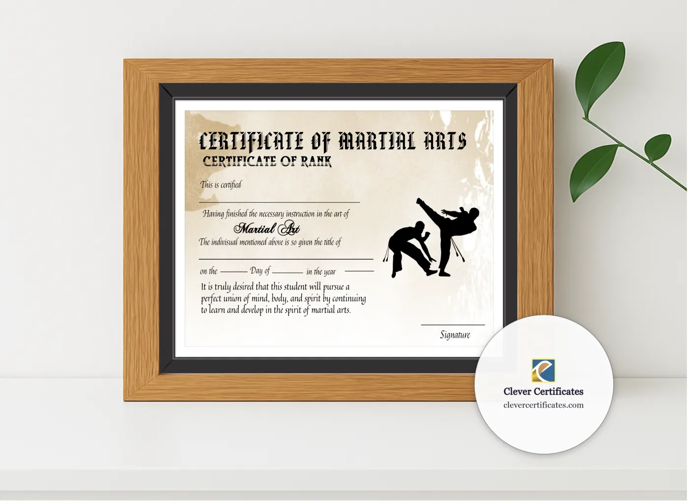 Realistic mockup featuring Editable Simple Certicate Of Matial Arts displayed within a modern frame, set against a minimalistic background.