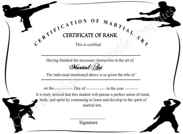 Printable Simple Martial Arts Certificate