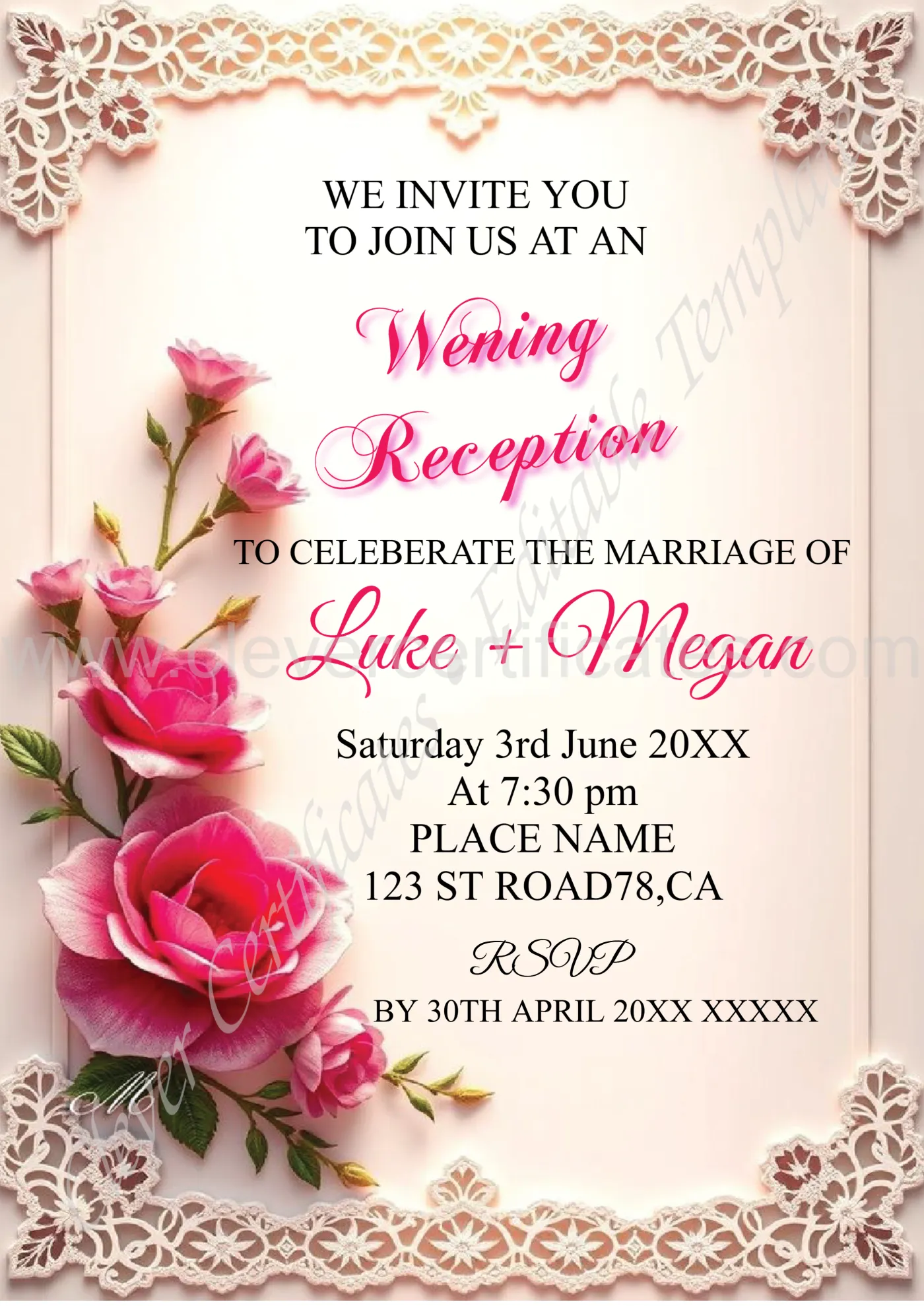 EDITABLE WEDDING INVITATION — Certificate Template Preview