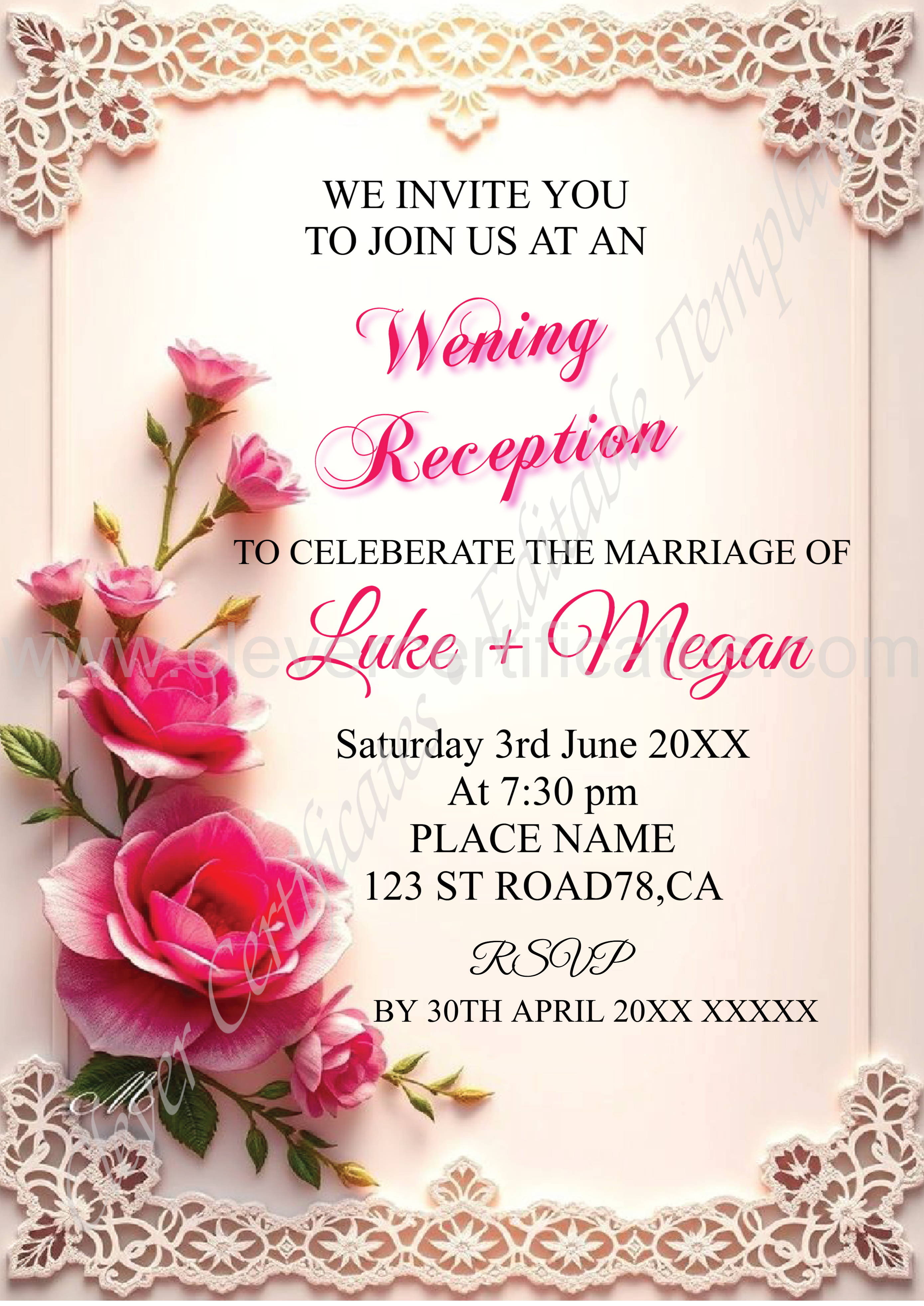 EDITABLE WEDDING INVITATION — Certificate Template Preview