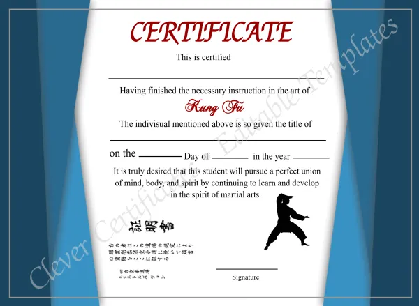 Printable Shin Ji Kung Fu Certificate