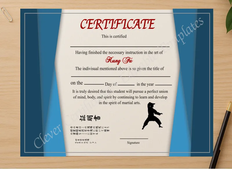 Professional preview of Printable Shin Ji Kung Fu Certificate certificate on high-quality stationery paper, ideal for showcasing the final look.