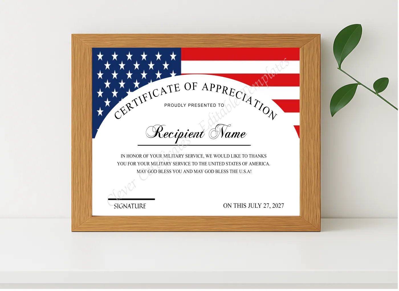 Realistic mockup featuring EDITABLE APPRECIATION DESIGN displayed within a modern frame, set against a minimalistic background.