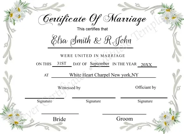 WEDDING KEEPSAKE CERTIFICATE