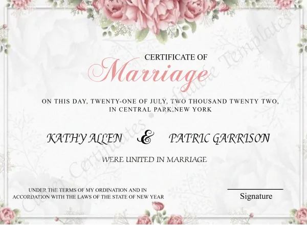 Editable Marriage Certificate