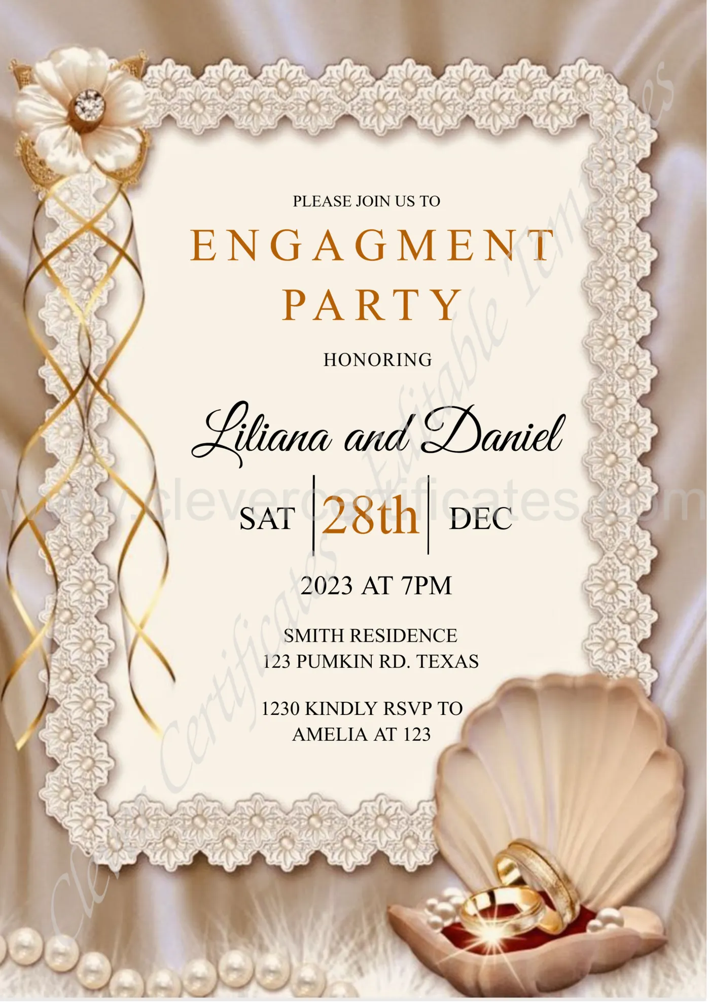 Ediitable ENGAGEMENT Invitation Design — Certificate Template Preview