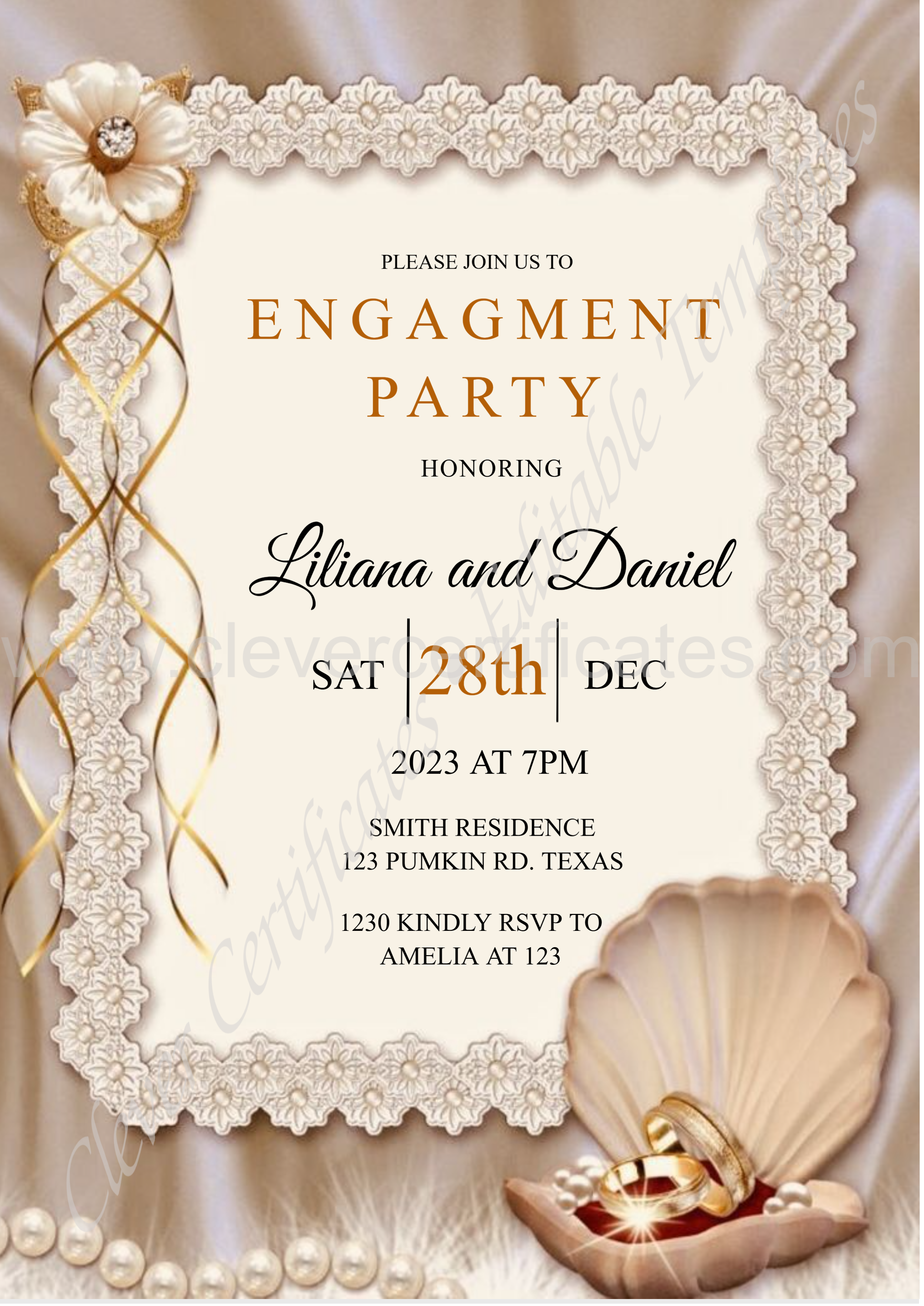 Ediitable ENGAGEMENT Invitation Design — Certificate Template Preview