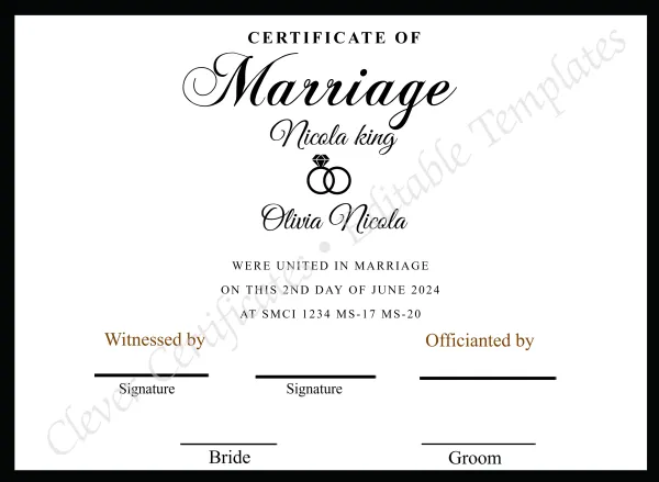 EDITABLE SIMPLE MARRIAGE CERTIFICATE