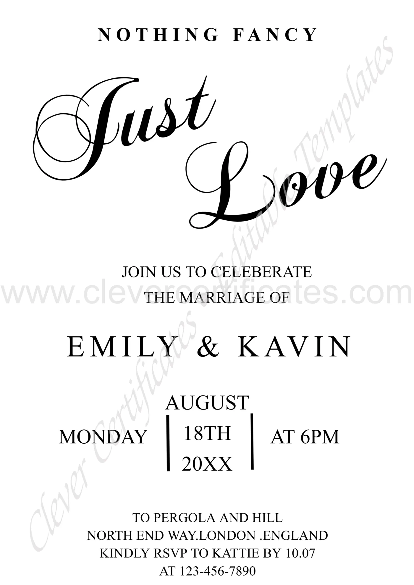 EDITABLE SIMPLE WEDDING INVITATION DESIGN TEMPLATE — Certificate Template Preview