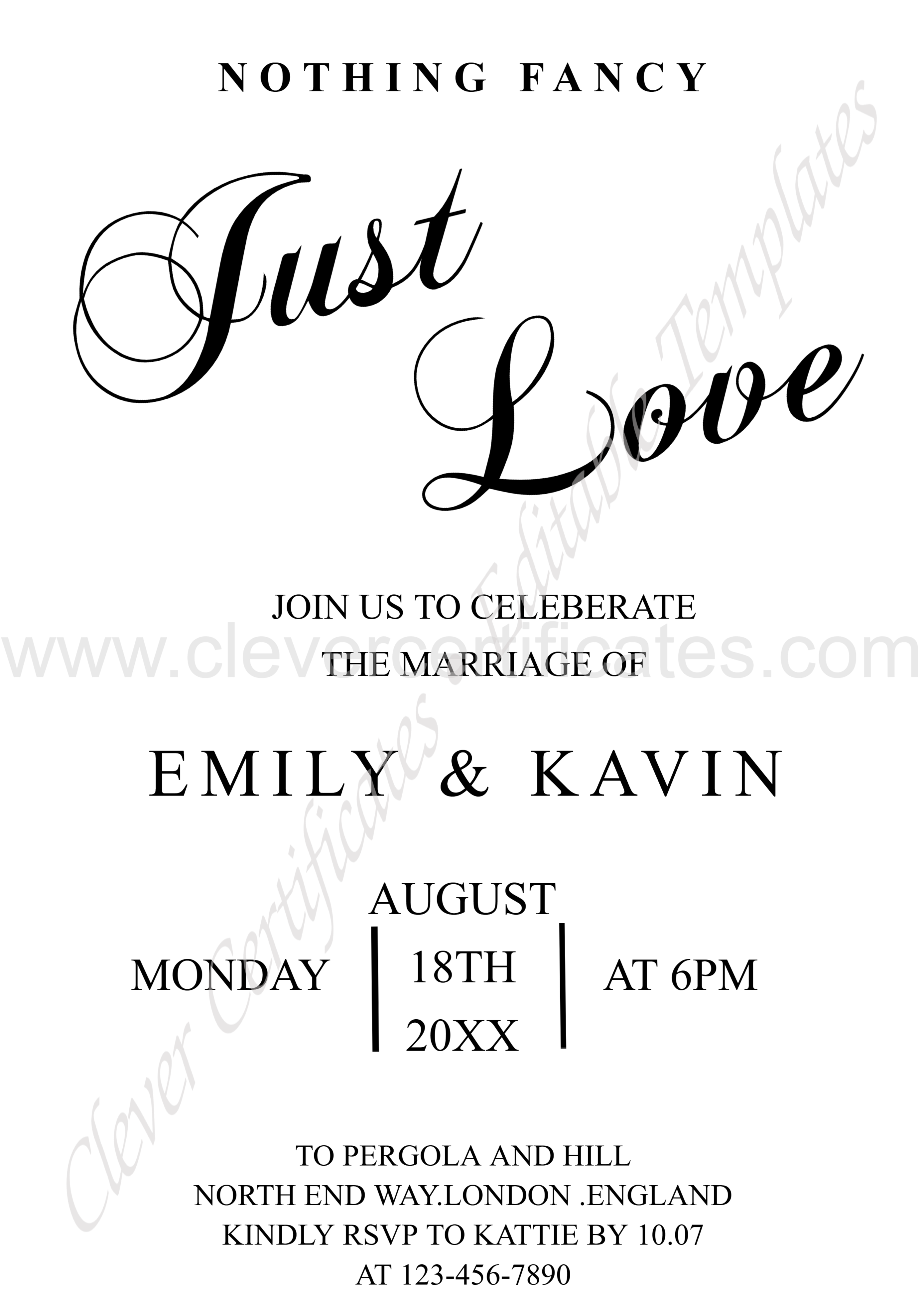 EDITABLE SIMPLE WEDDING INVITATION DESIGN TEMPLATE — Certificate Template Preview