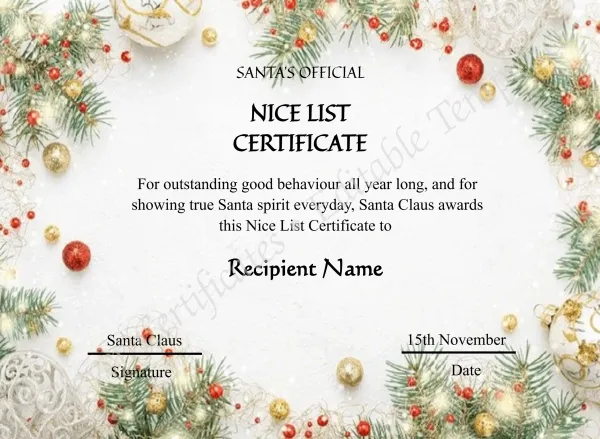 Editable Vintage Santa Claus Nice List Certificate 