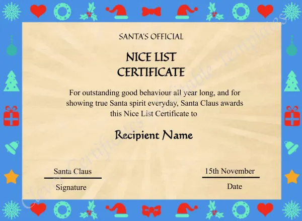 Editable Vintage Santa Claus Nice List Certificate Template
