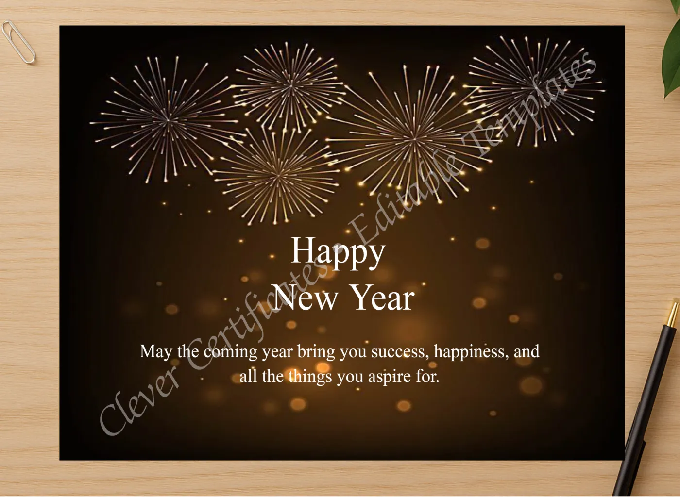 Professional preview of Black And Golden Happy New Year Poster certificate on high-quality stationery paper, ideal for showcasing the final look.