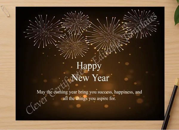 Professional preview of Black And Golden Happy New Year Poster  certificate on high-quality stationery paper, ideal for showcasing the final look.