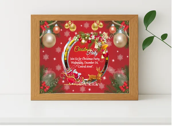 Realistic mockup featuring Editable Christmas Invitation Card displayed within a modern frame, set against a minimalistic background.