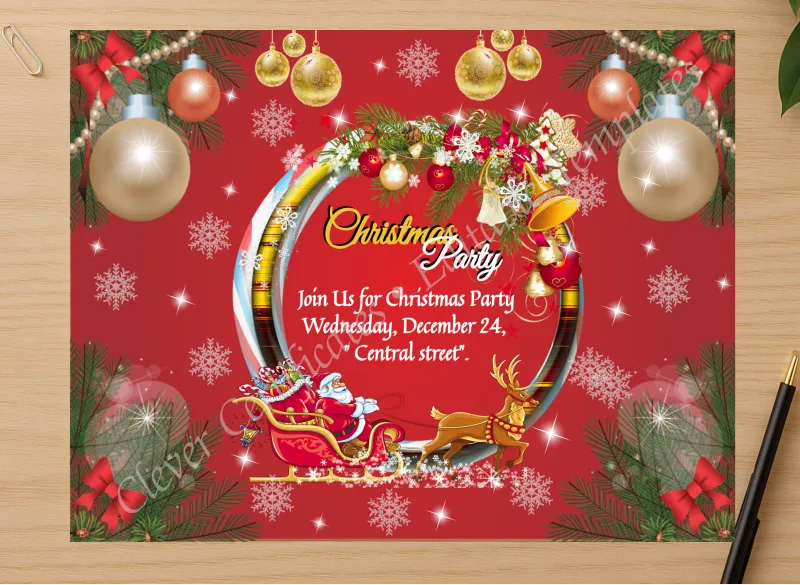 Professional preview of Editable Christmas Invitation Card certificate on high-quality stationery paper, ideal for showcasing the final look.