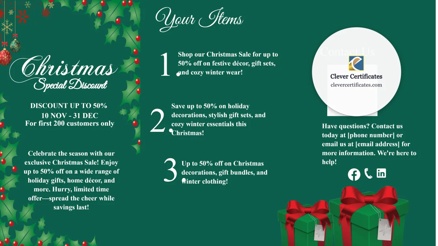 Editable Business Brochures For Christmas 2024 — Certificate Template Preview