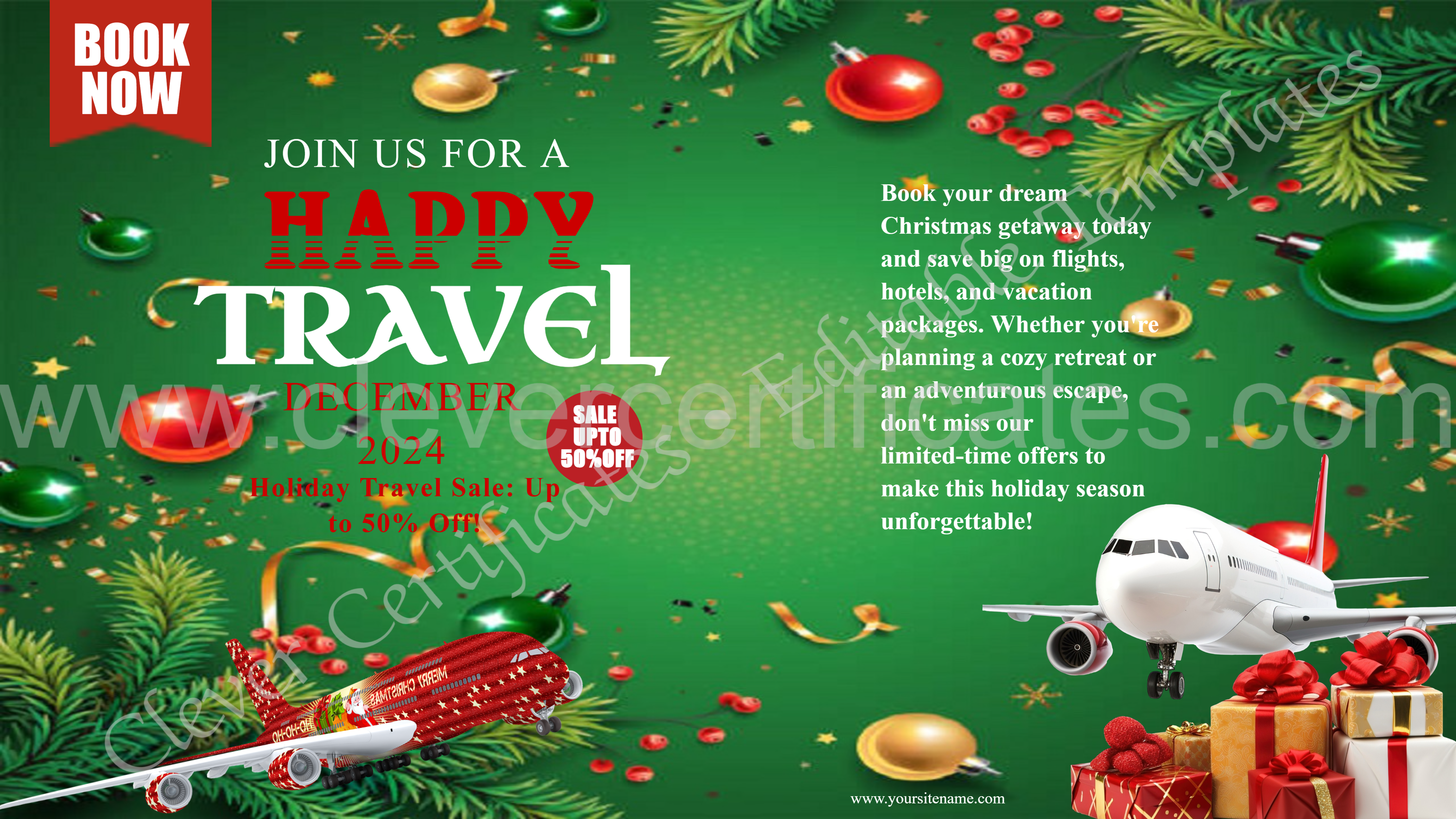 Editable Christmas 2024 Travel Deals Brochures — Certificate Template Preview