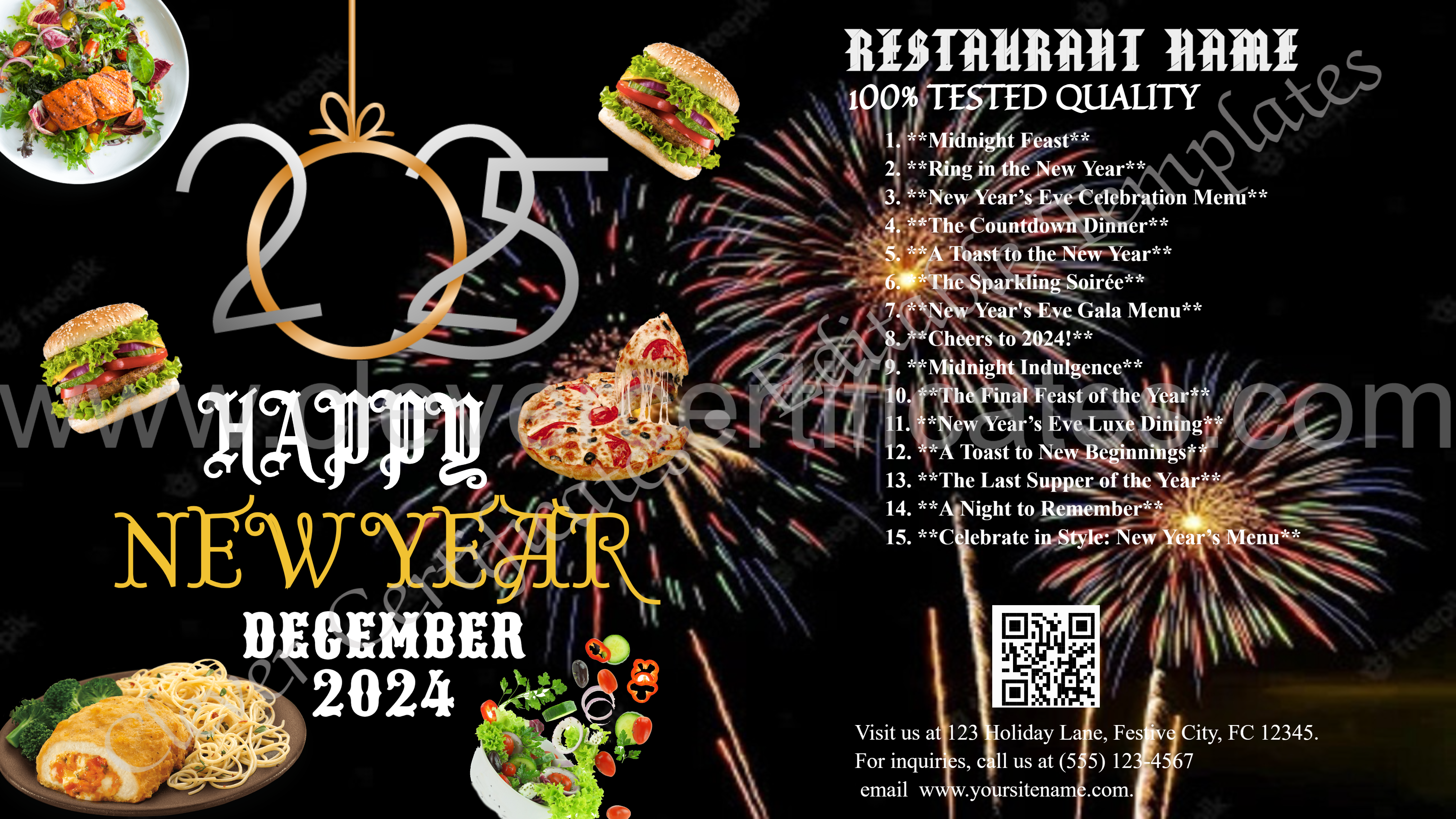 Editable New Year 2025 Restaurant Brochures — Certificate Template Preview