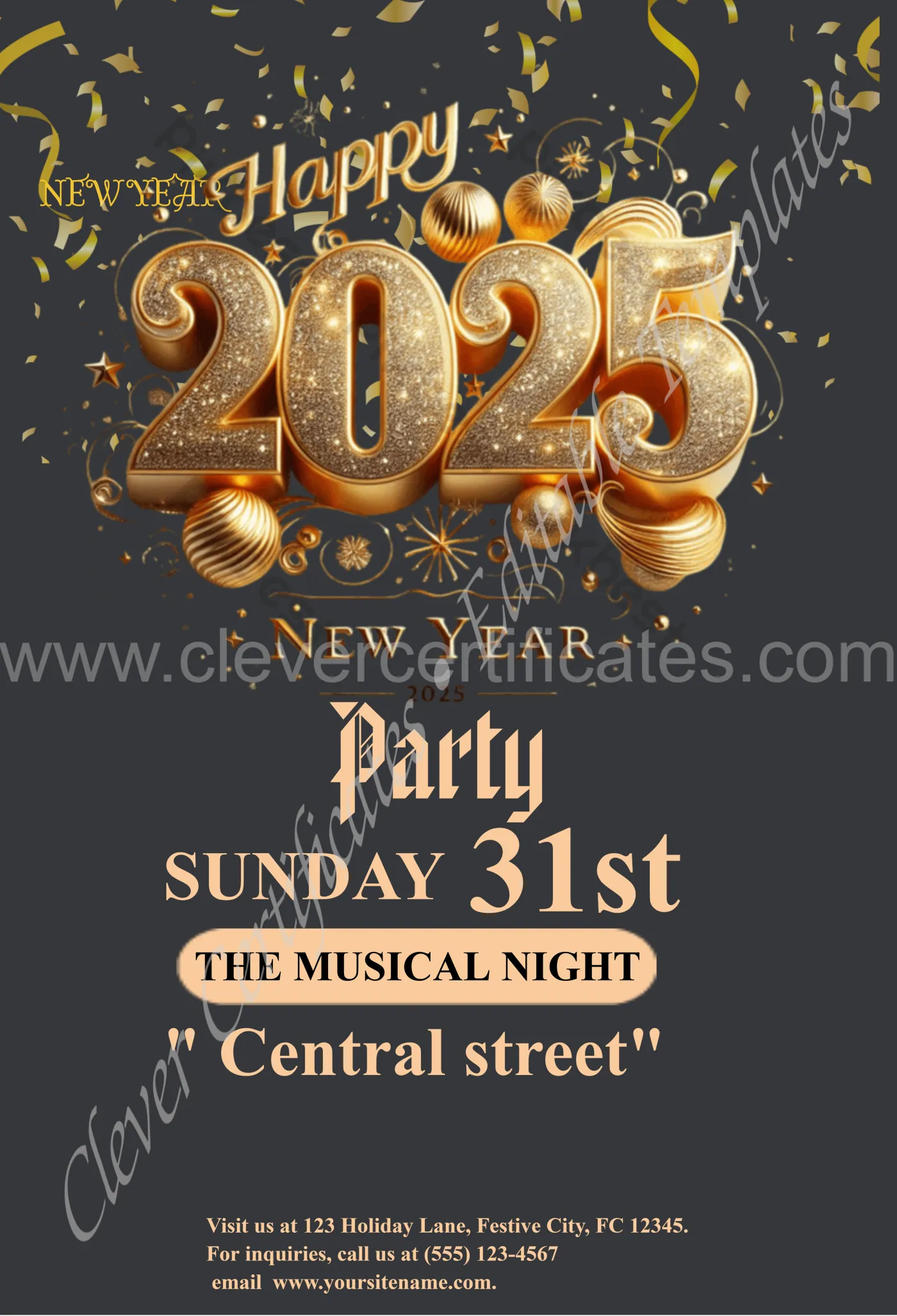 Editable Business Flyer For Happy New Year 2025 — Certificate Template Preview