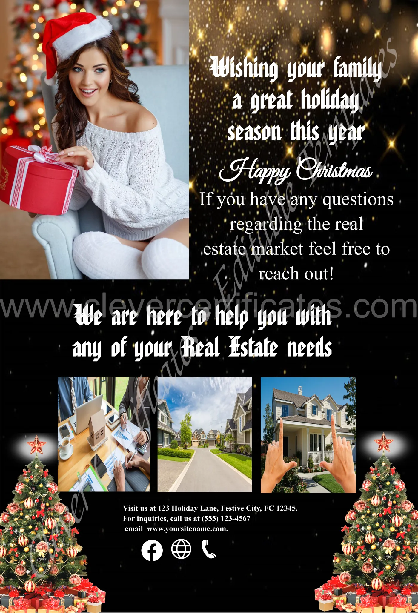 Editable Real Estate Christmas 2024 Flyer — Certificate Template Preview