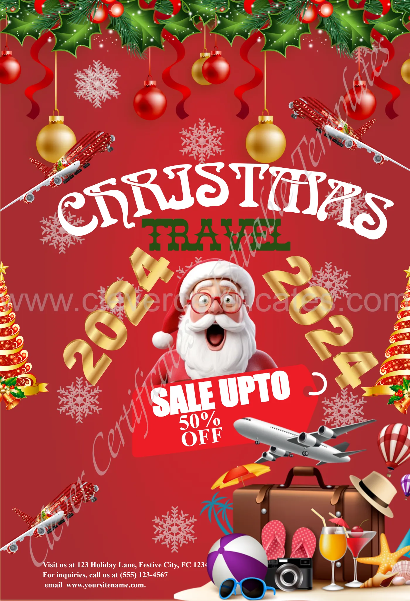 Editable Christmas 2024 Travel Coupons Flyer — Certificate Template Preview