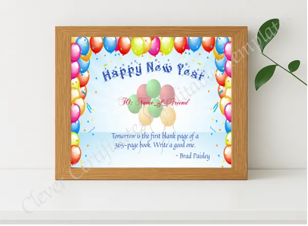 Realistic mockup featuring Happy New Year Certificate 3 displayed within a modern frame, set against a minimalistic background.