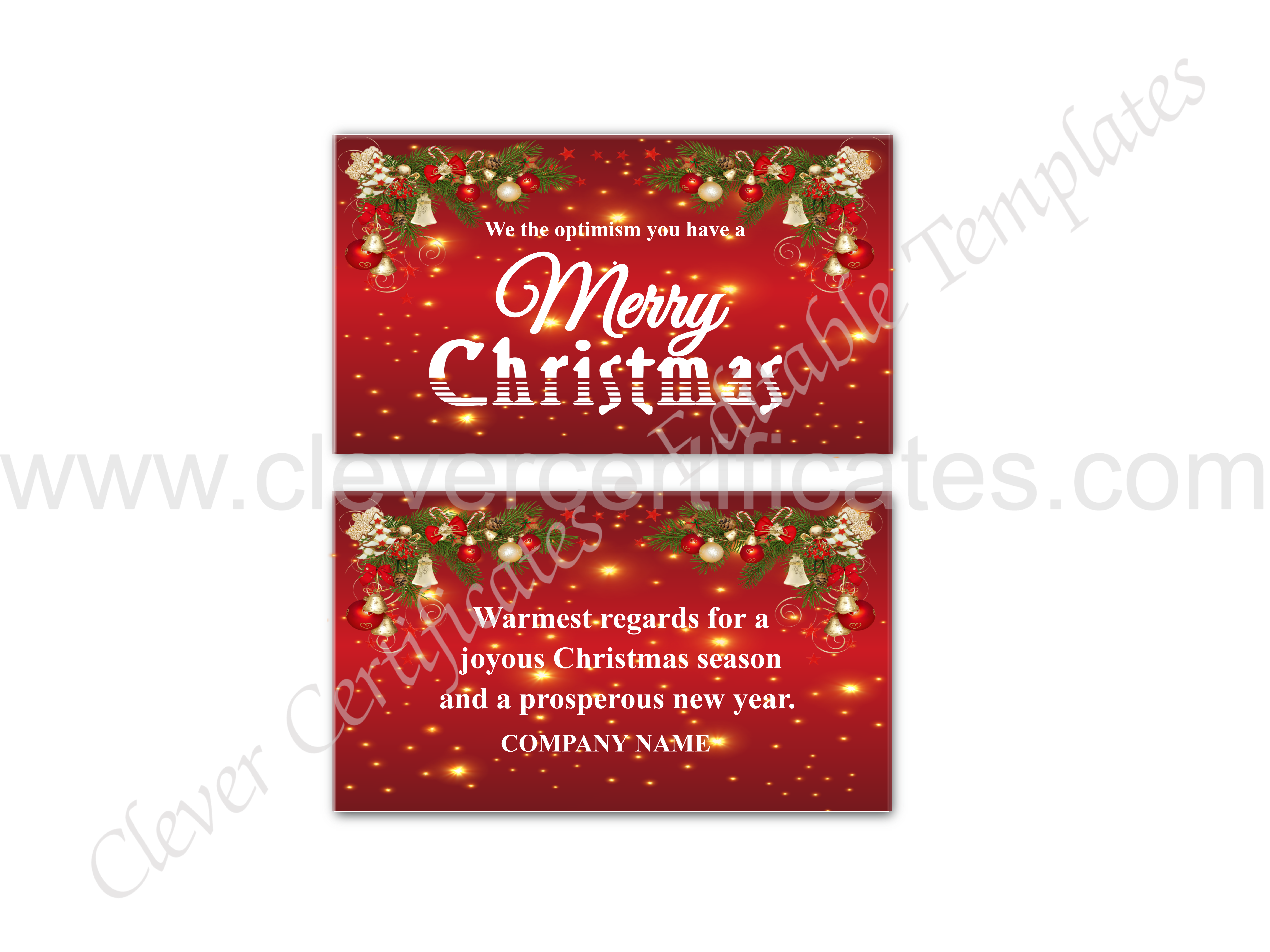 Editable Business Card For Christmas — Certificate Template Preview