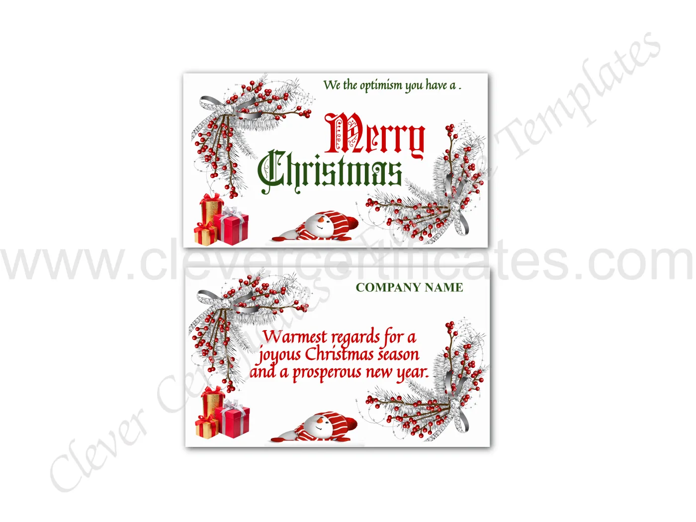 Printable Christmas Business Card  — Certificate Template Preview