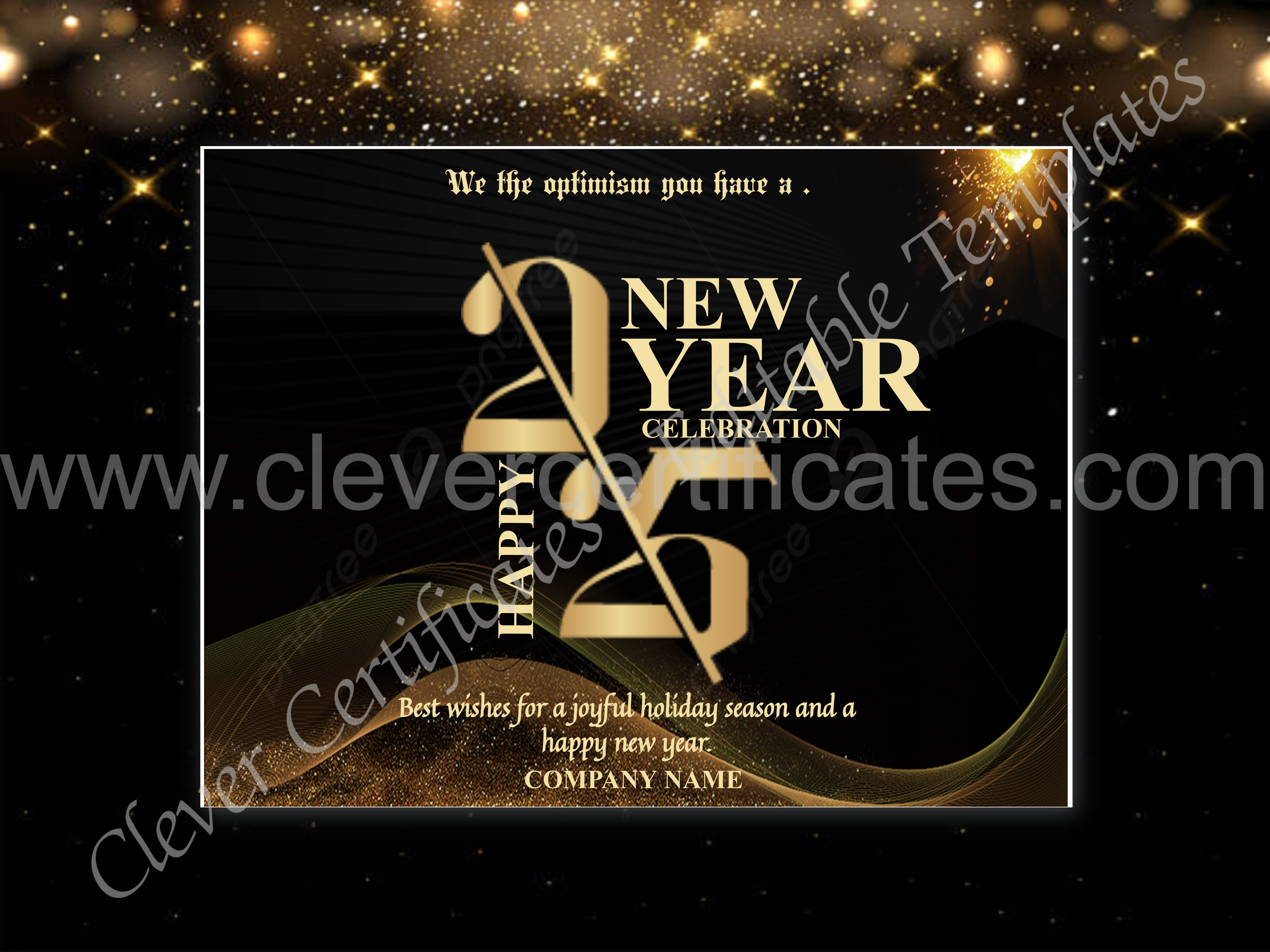 Editable New Year 2025 Business Card — Certificate Template Preview