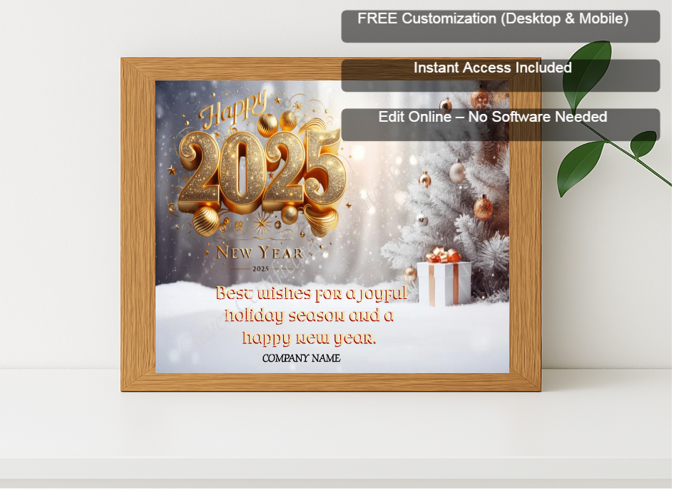 Premium mockup with Free Editor badge stack for Editable Happy New Year Business Card