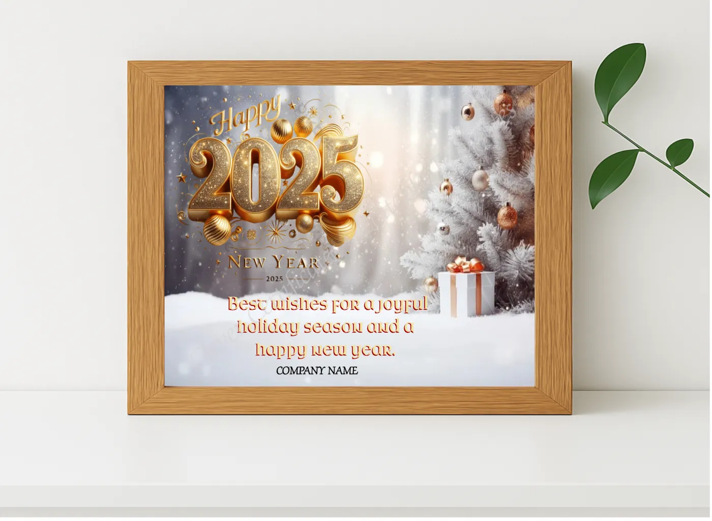 Realistic mockup featuring Editable Happy New Year Business Card displayed within a modern frame, set against a minimalistic background.
