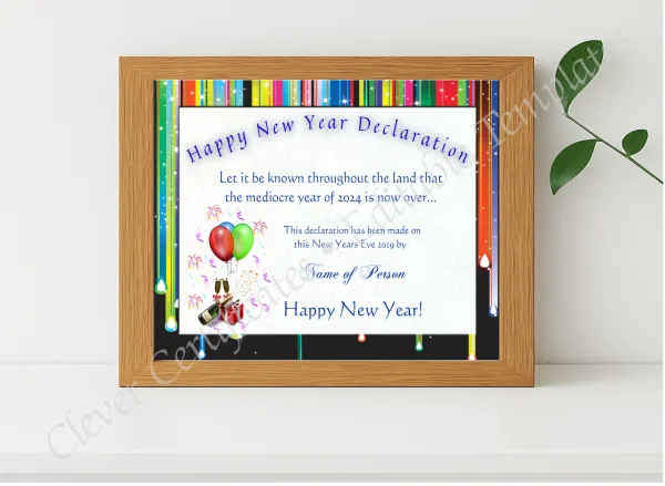 Realistic mockup featuring Happy New Year Certificate 2 displayed within a modern frame, set against a minimalistic background.