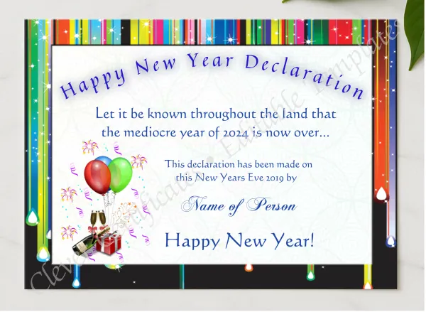 Happy New Year Certificate 2 presented in a sleek wooden frame, elegantly arranged on a stylish table.