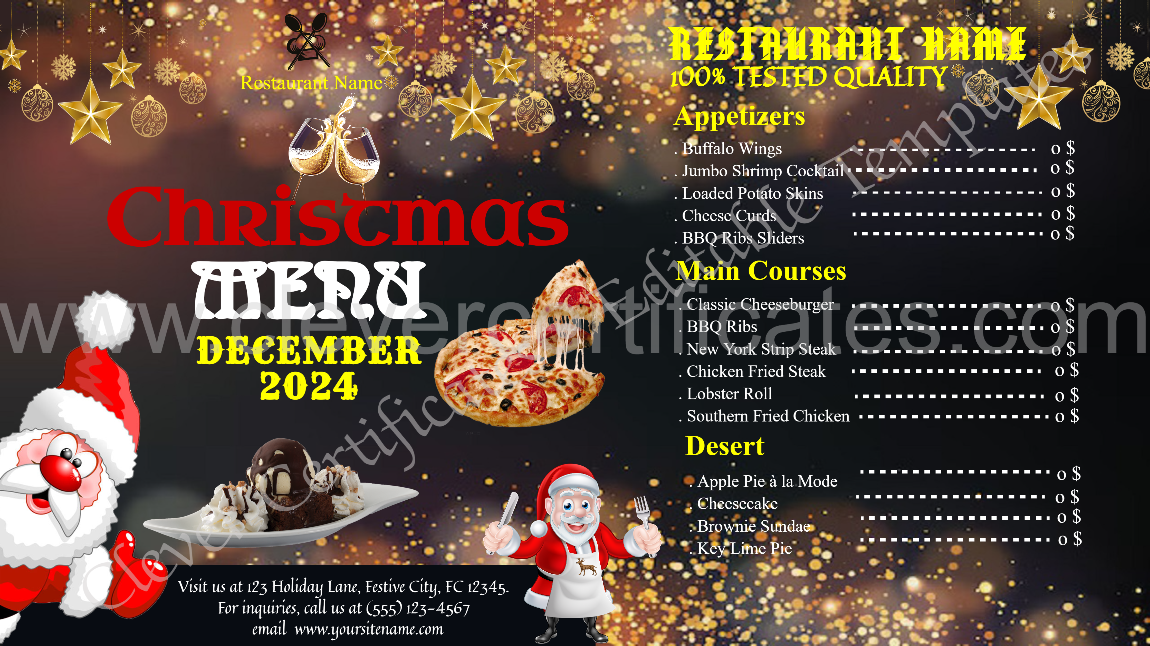 Editable Menu Card For Christmas — Certificate Template Preview