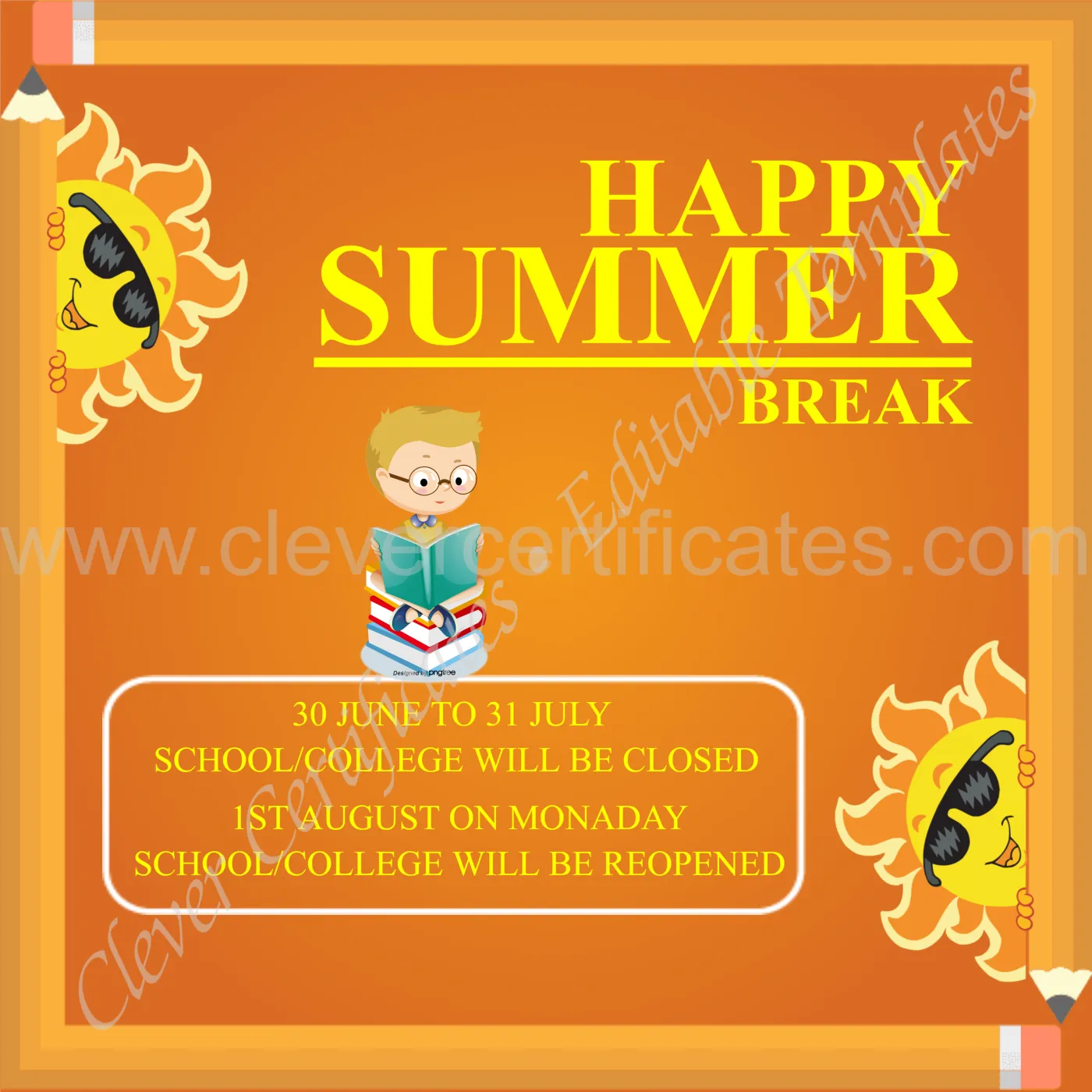 Editable Summer Holiday Notification instagram Post — Certificate Template Preview