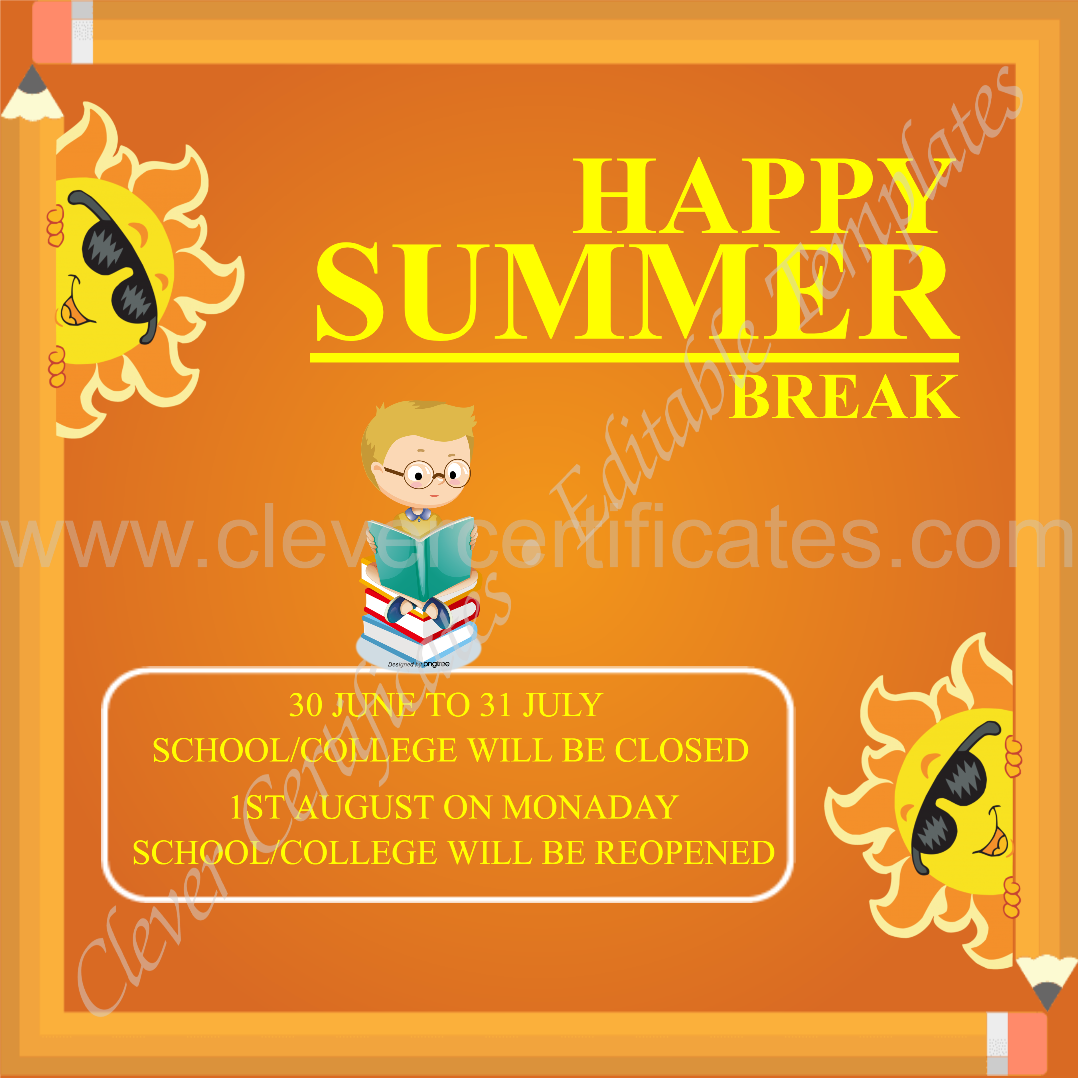 Editable Summer Holiday Notification instagram Post — Certificate Template Preview