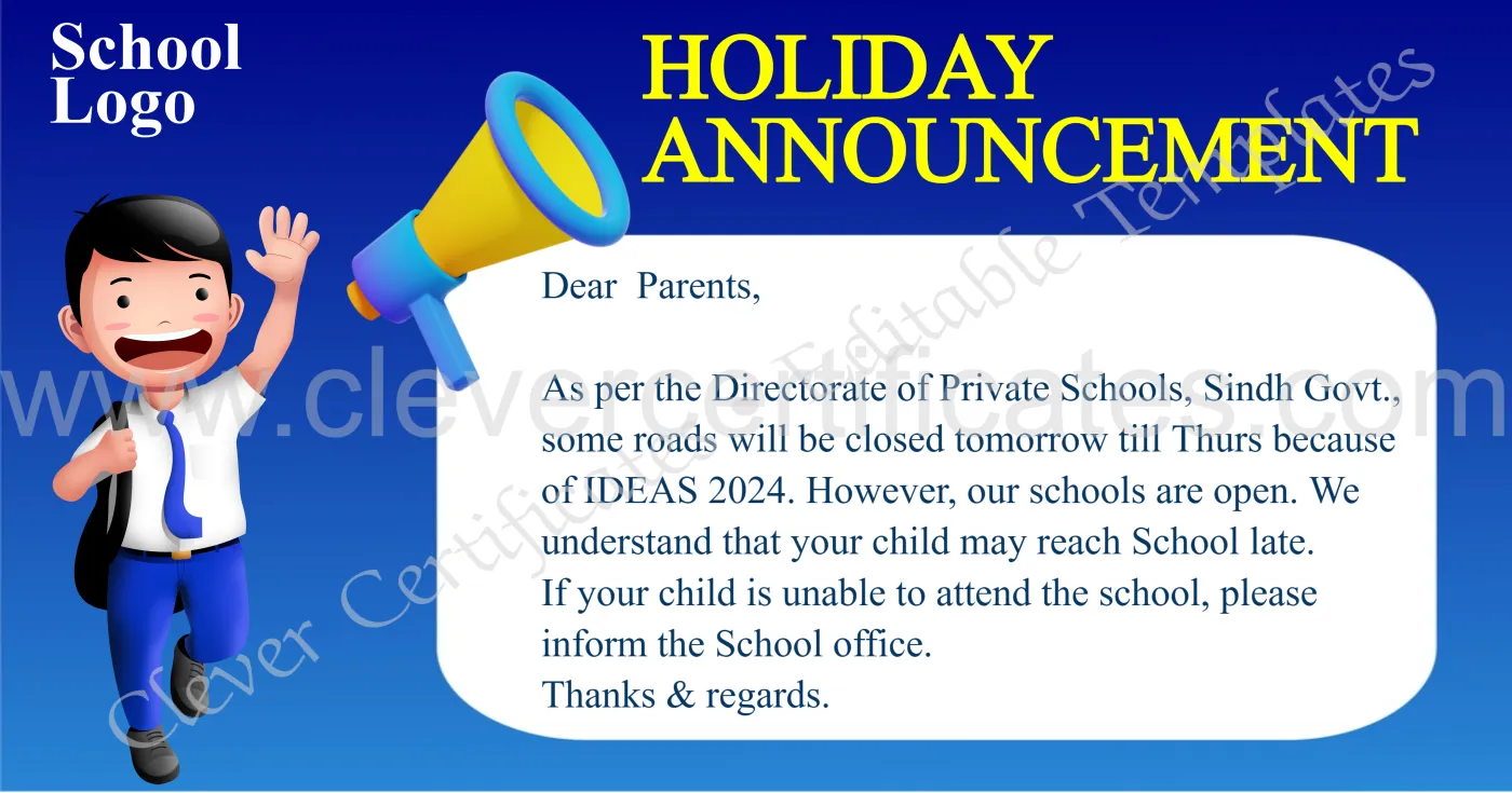 Editable Holiday Notification facebook post — Certificate Template Preview