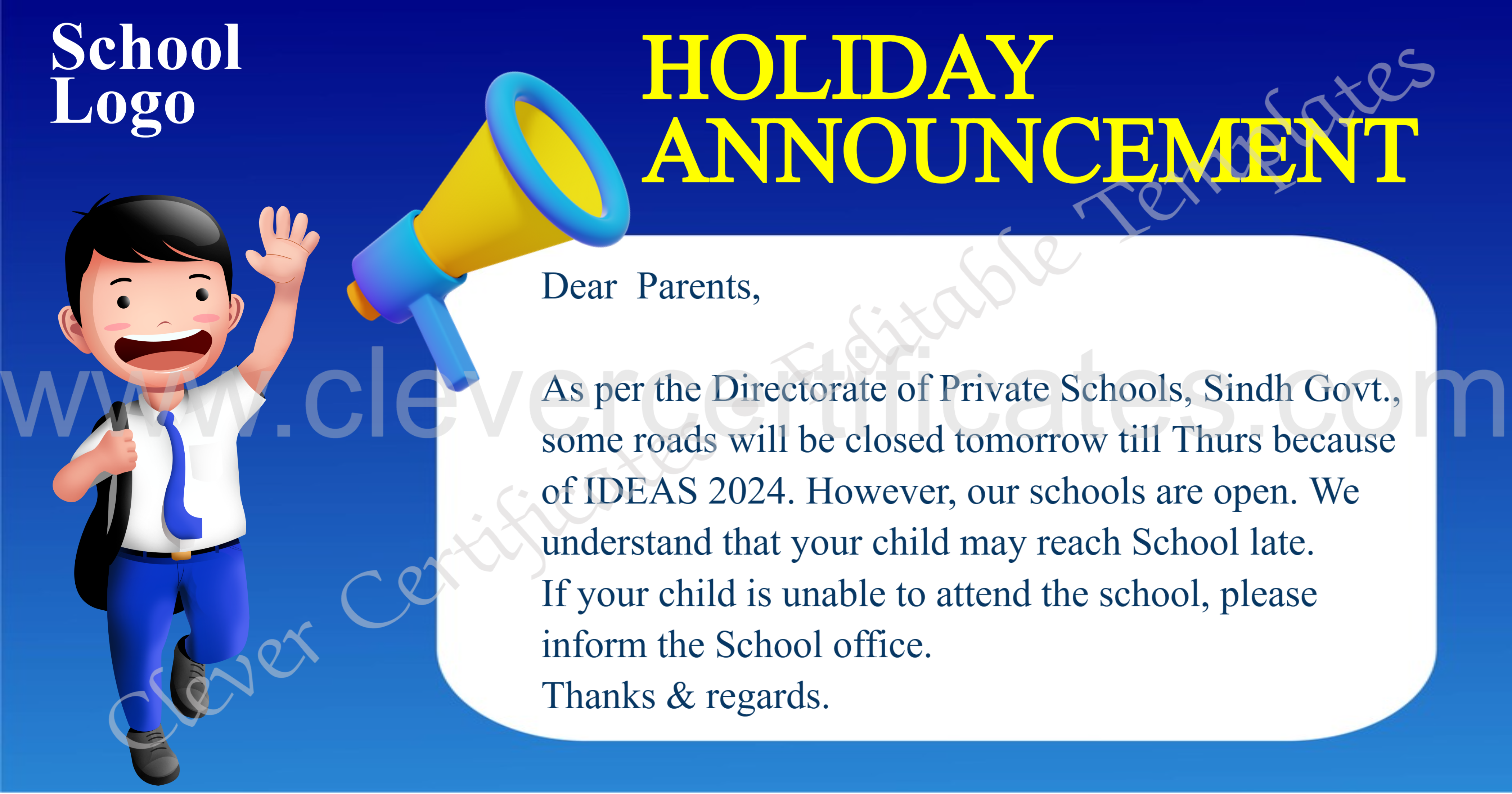 Editable Holiday Notification facebook post — Certificate Template Preview