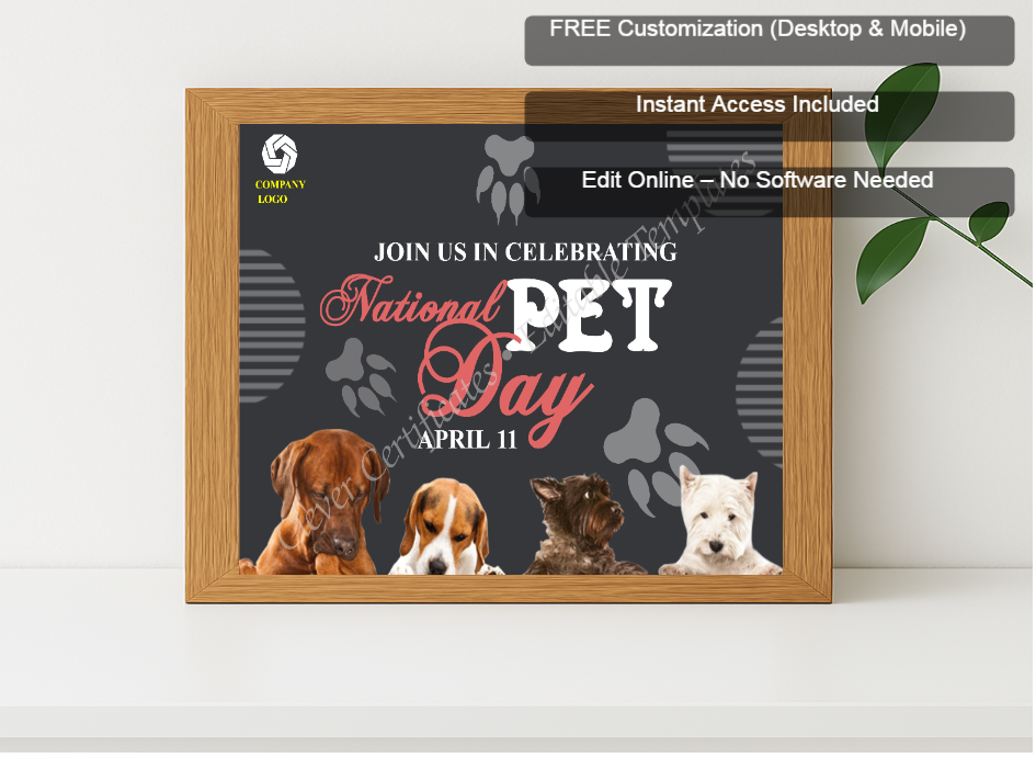 Premium mockup with Free Editor badge stack for National Pet Day instagram Post