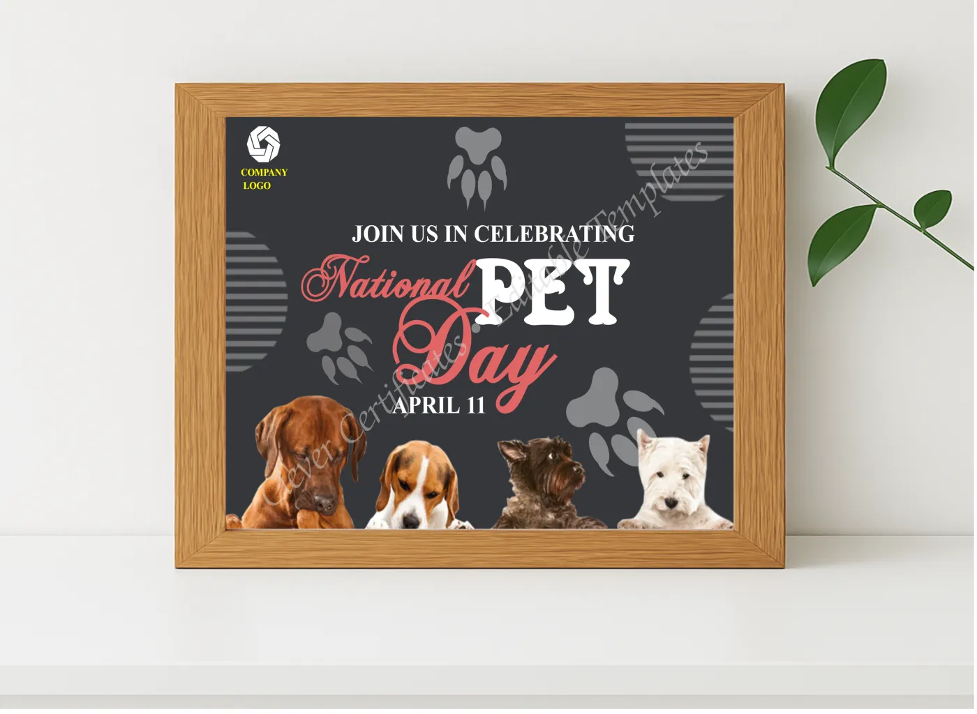 Realistic mockup featuring National Pet Day instagram Post displayed within a modern frame, set against a minimalistic background.
