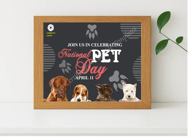 Realistic mockup featuring National Pet Day instagram Post displayed within a modern frame, set against a minimalistic background.