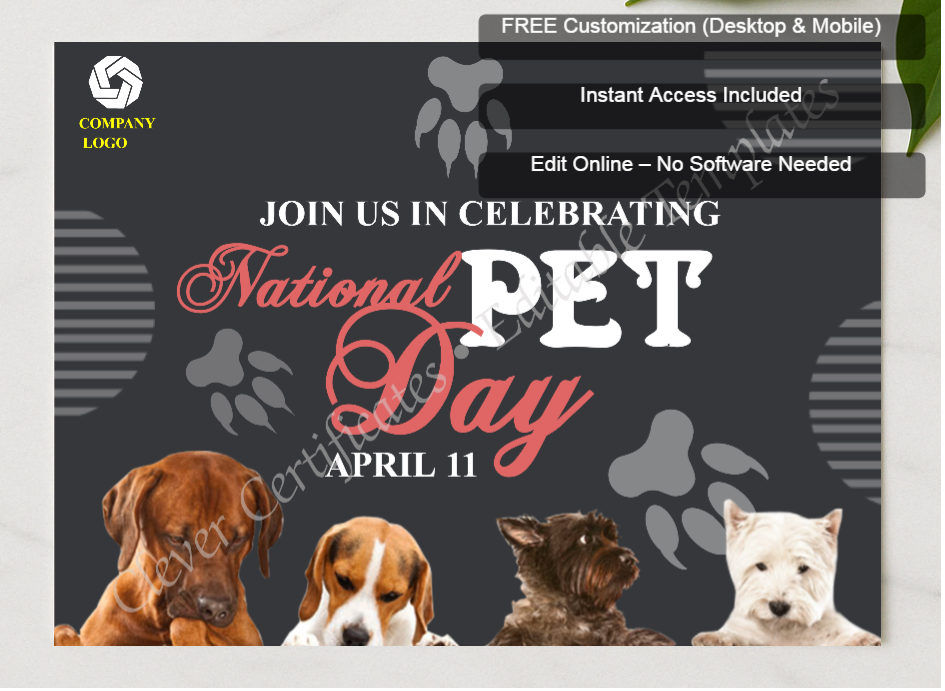 Framed preview featuring Free Editor badge stack for National Pet Day instagram Post