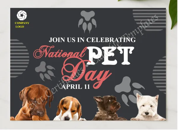 National Pet Day instagram Post presented in a sleek wooden frame, elegantly arranged on a stylish table.