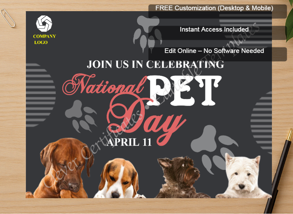 Zoomed preview with Free Editor badge stack for National Pet Day instagram Post