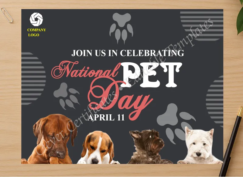 Professional preview of National Pet Day instagram Post certificate on high-quality stationery paper, ideal for showcasing the final look.
