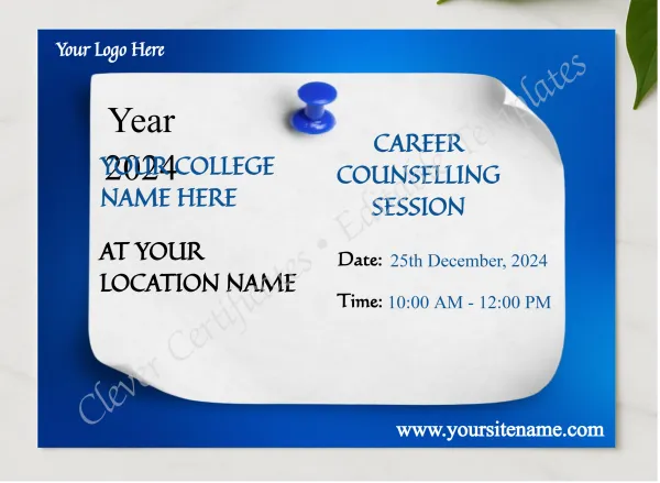 Editable Career Counselling Session presented in a sleek wooden frame, elegantly arranged on a stylish table.