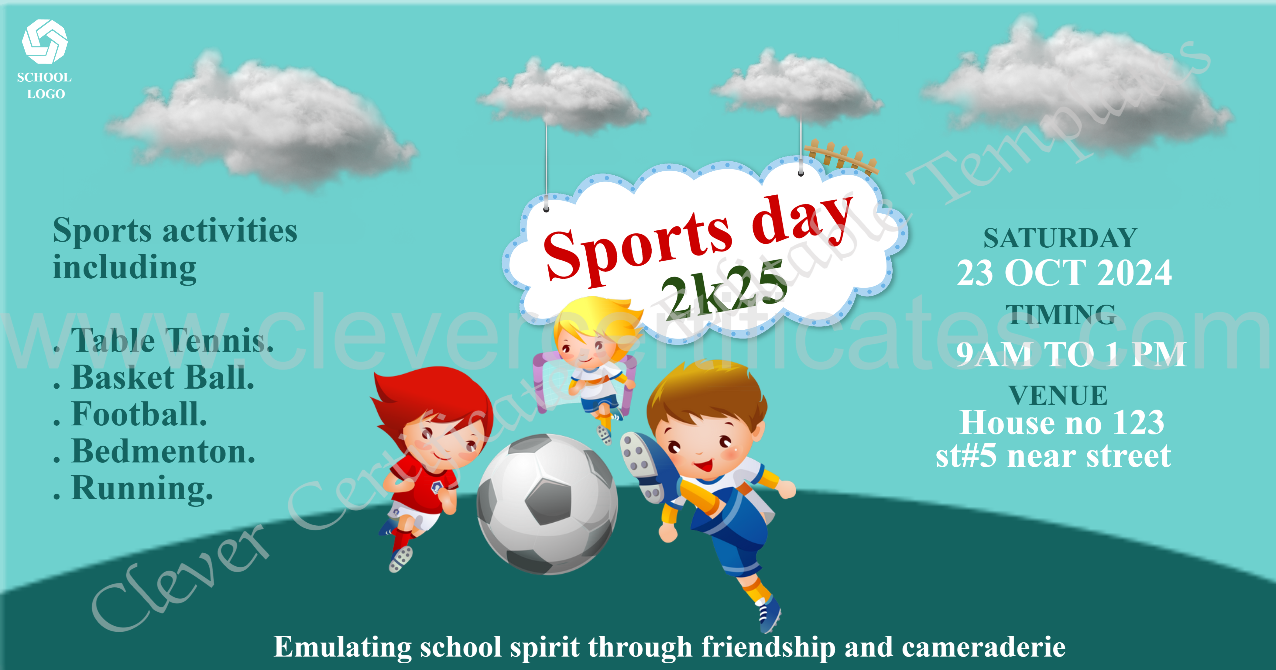 Editable School Sports Day Facebook Post — Certificate Template Preview