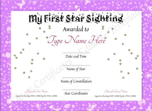 My First Star Sighting Certificate